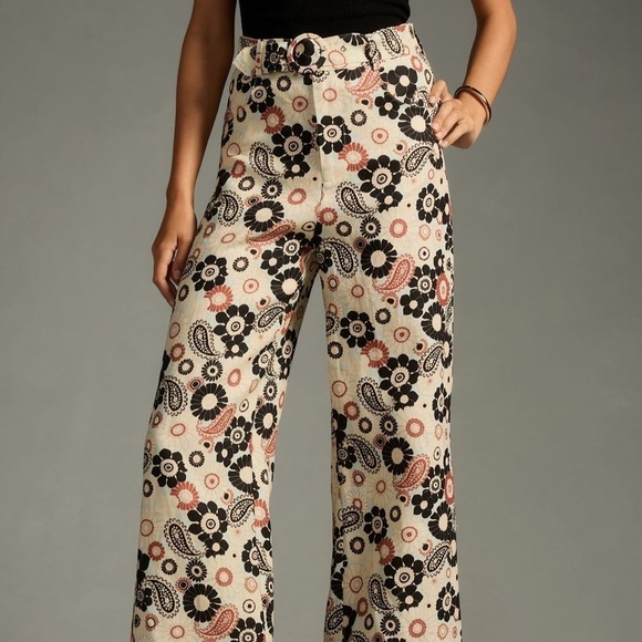 Magali Pascal- NWT Multicolored Paisley Floral Linen Kaloki Belted Pants - Picture 4 of 7